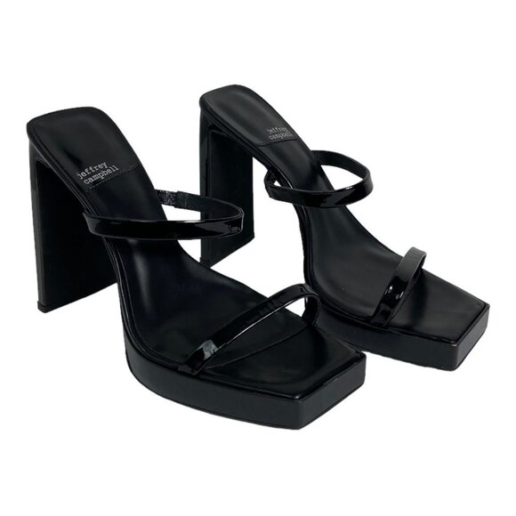 Jeffrey Campbell Hustler Platform Sandals Black Size 9.5 Square Toe Shoes Patent - Picture 4 of 13